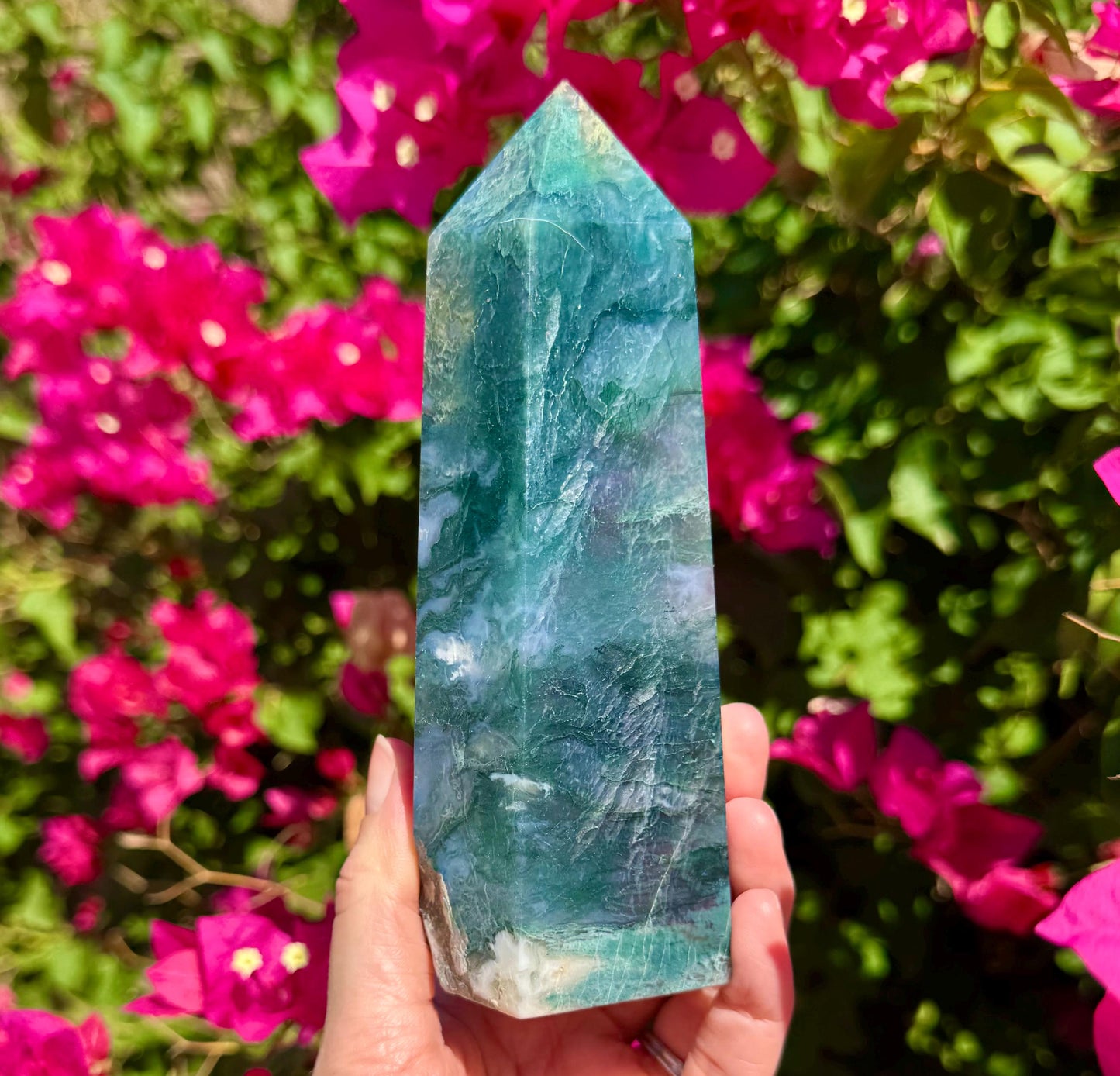 Druzy Moss Agate Tower 6”