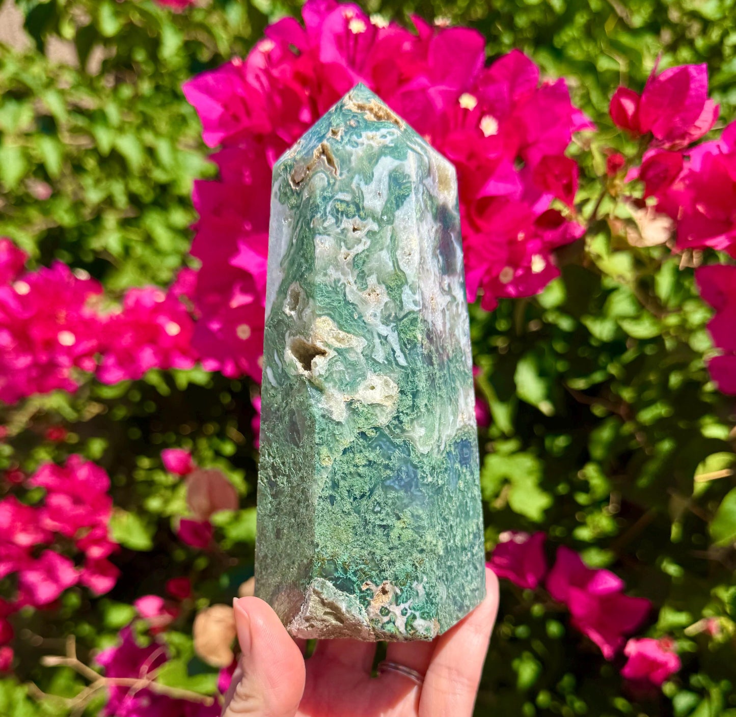 Druzy Moss Agate Tower 6”