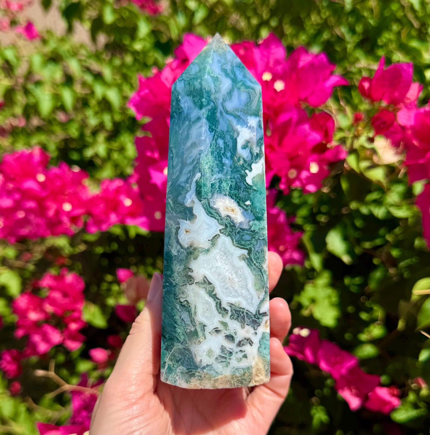Druzy Moss Agate Tower 6”