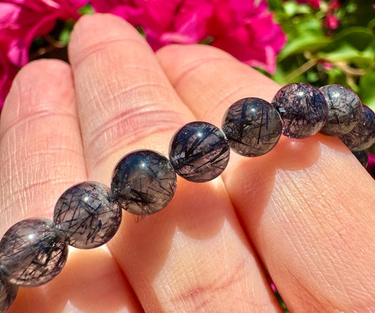 Ultra High Quality Black Tourmaline in Quartz Bracelet