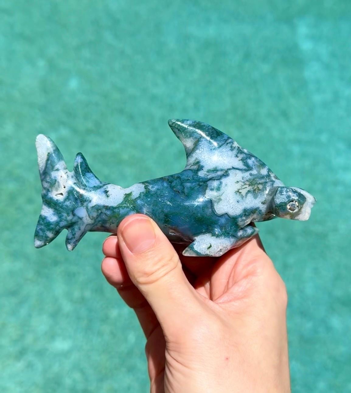 Druzy Moss Agate Hammerhead Shark