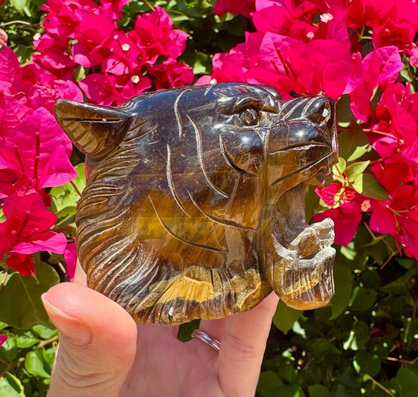 Tiger Eye Crystal Tiger Head Tigers Eye Stone Tiger Head Carving Tiger Spirit Animal