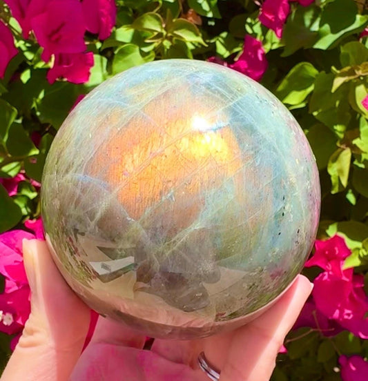 Large Sunset Labradorite Sphere Flashy Labradorite Big Golden Labradorite Sphere 80mm