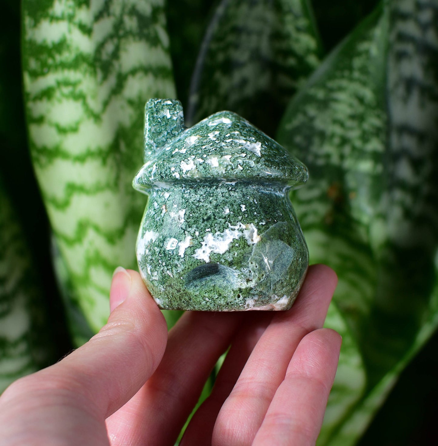 Cute Moss Agate Fairy Cottage