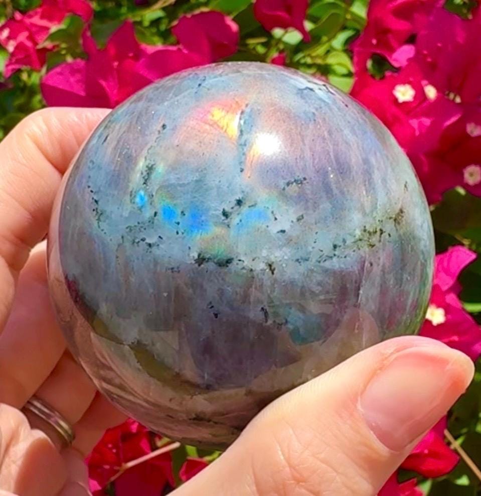 Gorgeous Purple & Multicolor Labradorite Sphere Purple Flashy Labradorite