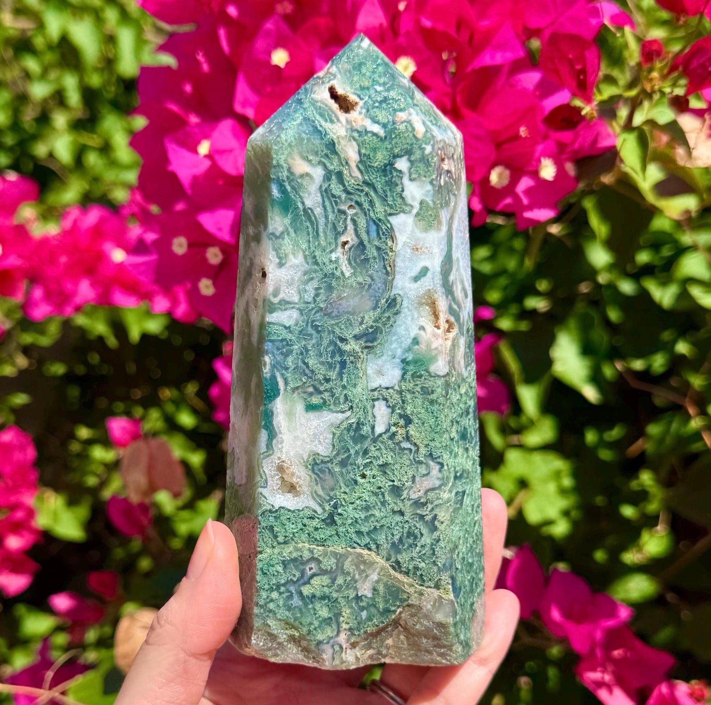 Druzy Moss Agate Tower 6”