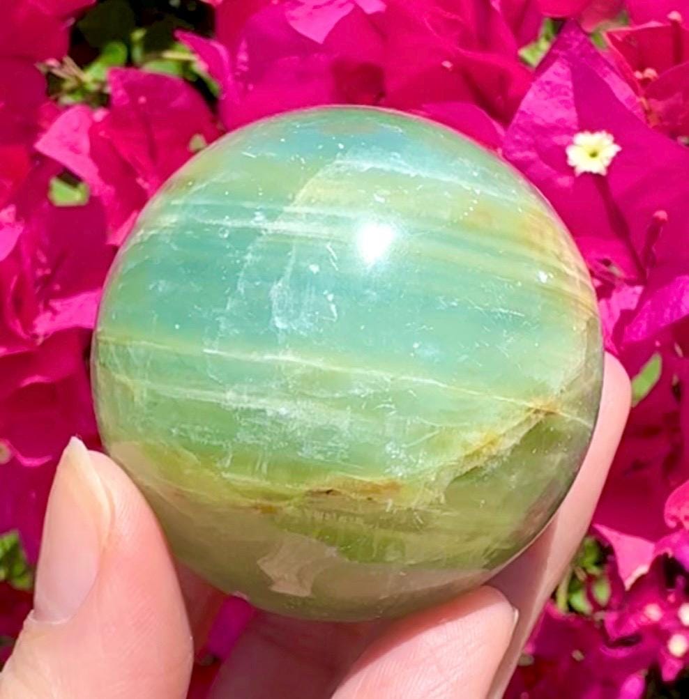 Beautiful Aquatine Lumerian Calcite Sphere *read description