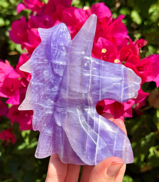 Big Purple Fluorite Unicorn Head 5”