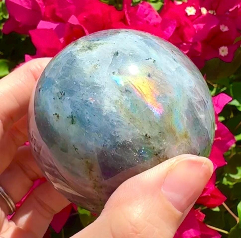 Gorgeous Purple & Multicolor Labradorite Sphere Purple Flashy Labradorite
