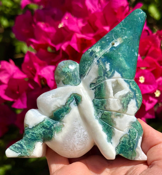 Big Druzy Moss Agate Fairy 5”