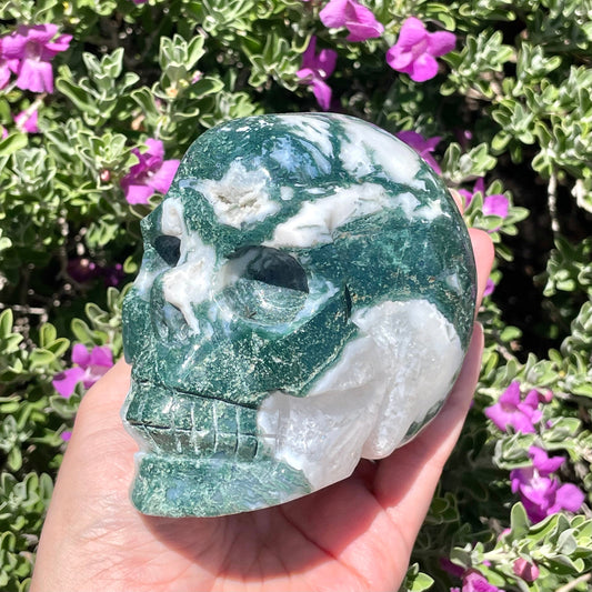 Moss Agate Crystal Skull