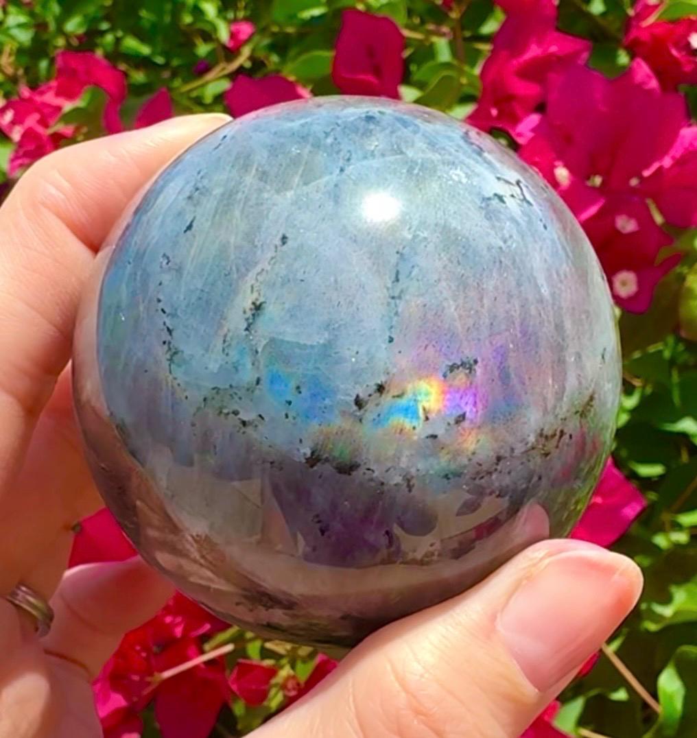 Gorgeous Purple & Multicolor Labradorite Sphere Purple Flashy Labradorite