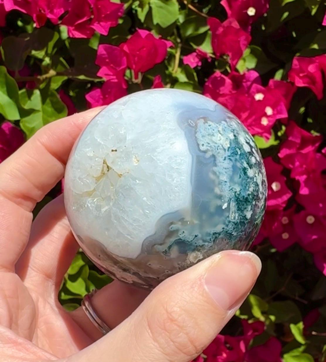 Druzy Quartz & Moss Agate Sphere Crystal Ball