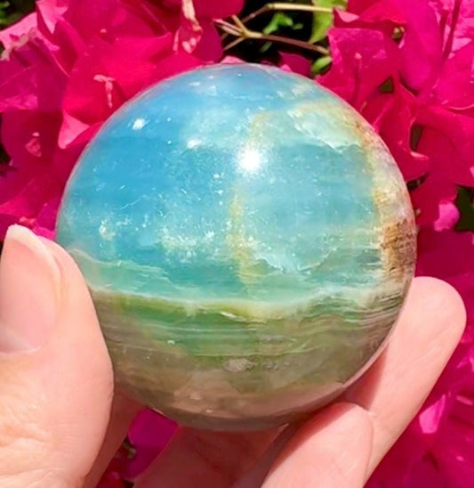 High Quality Aquatine Lumerian Calcite Sphere *read description