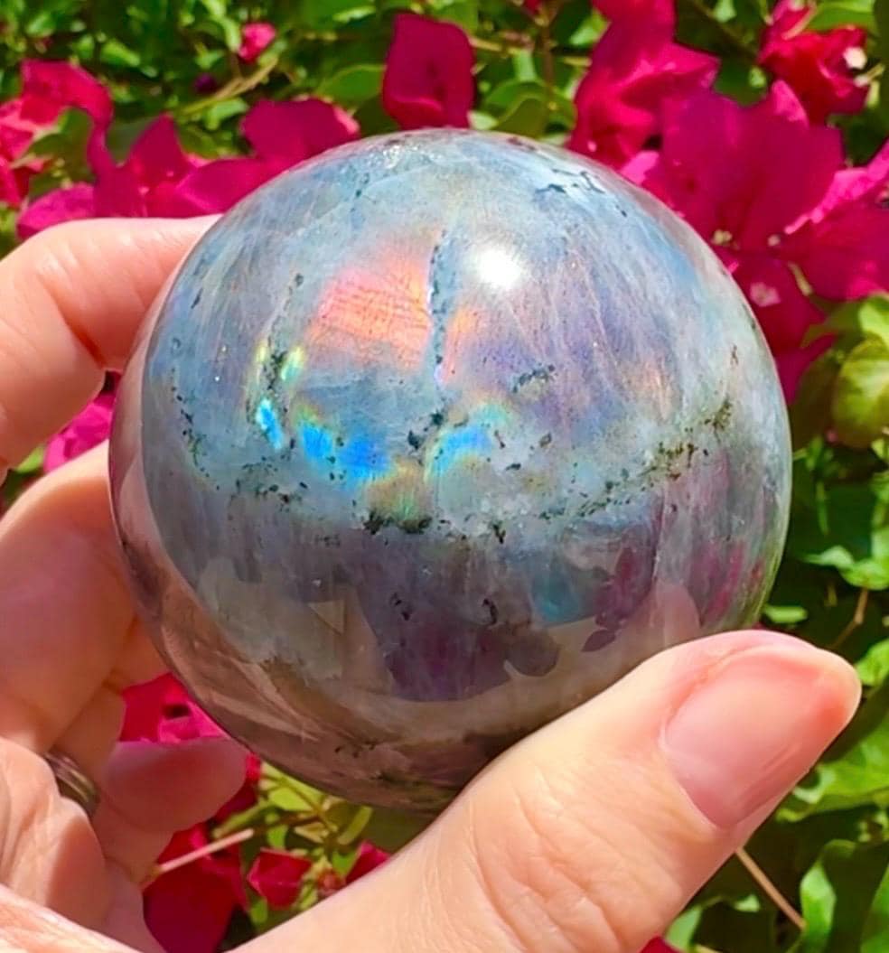 Gorgeous Purple & Multicolor Labradorite Sphere Purple Flashy Labradorite