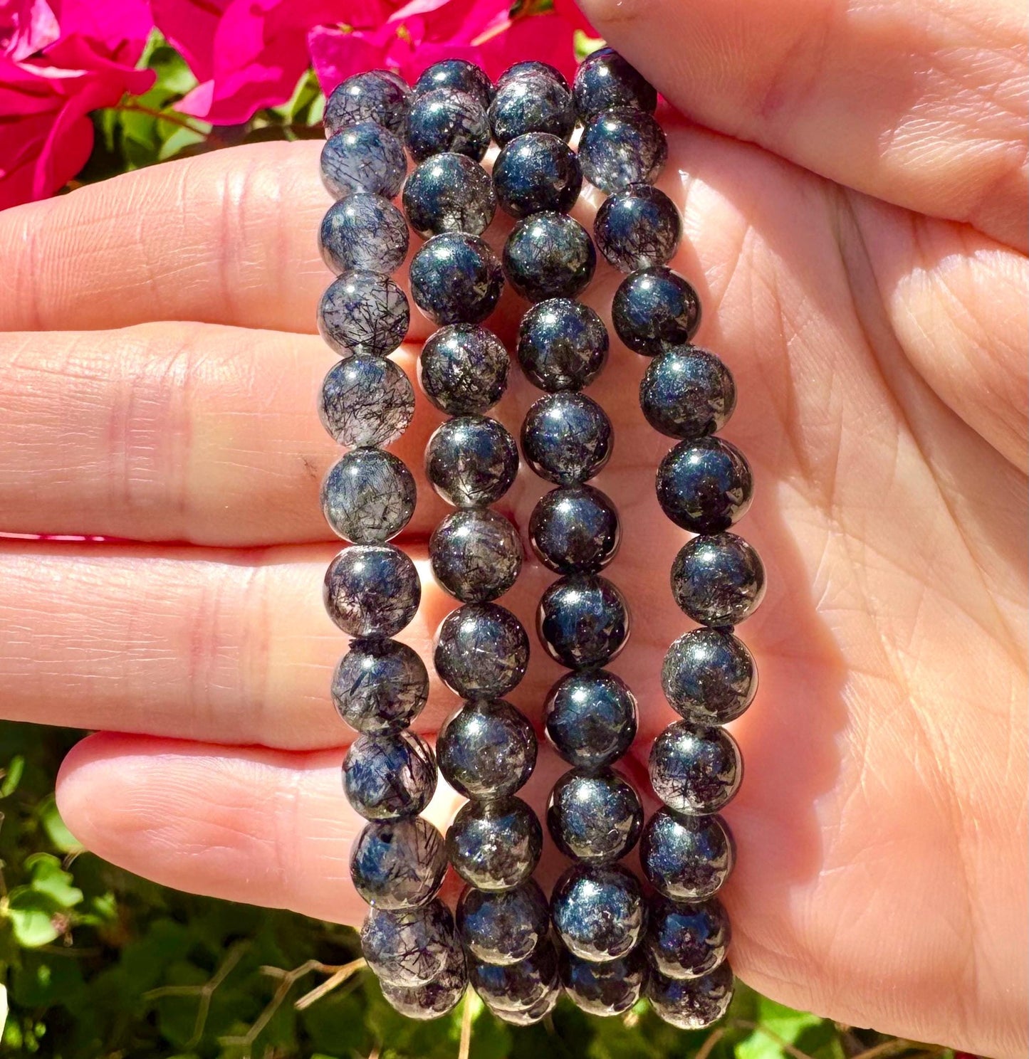 Ultra High Quality Black Tourmaline in Quartz Bracelet