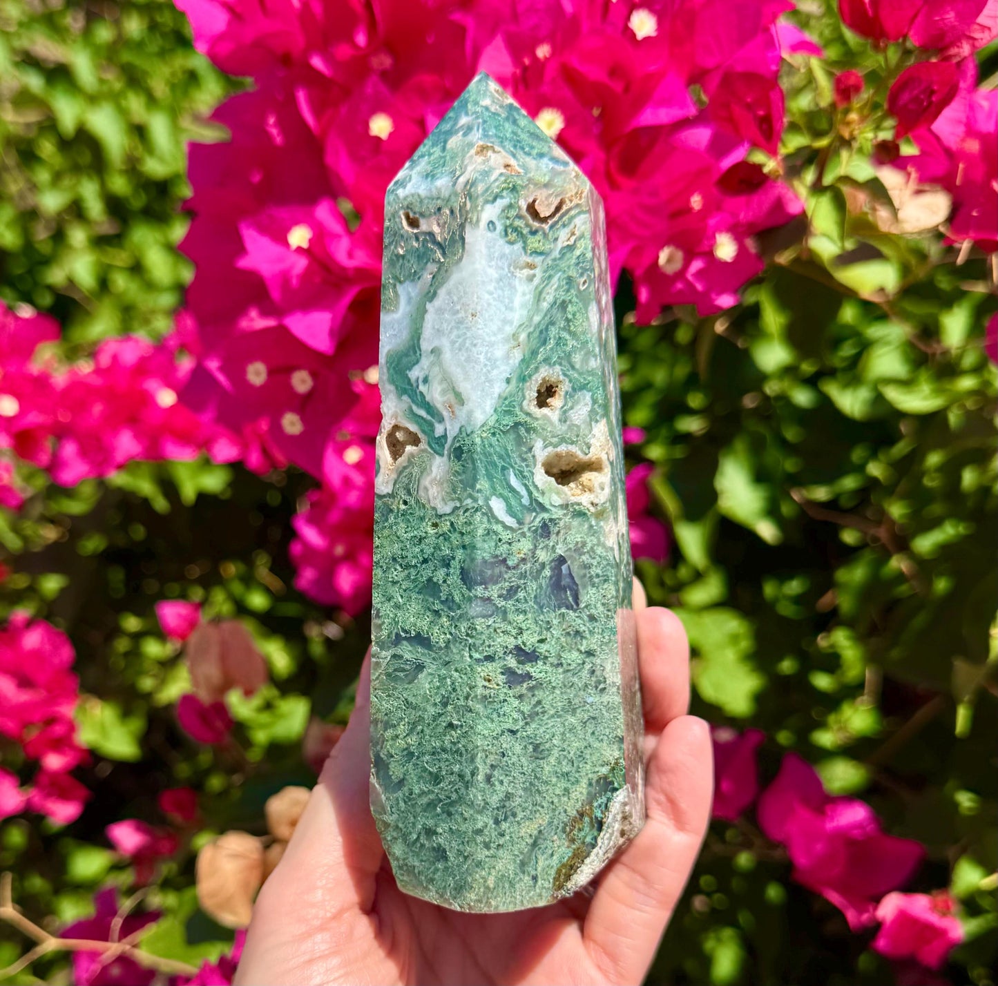 Druzy Moss Agate Tower 6”