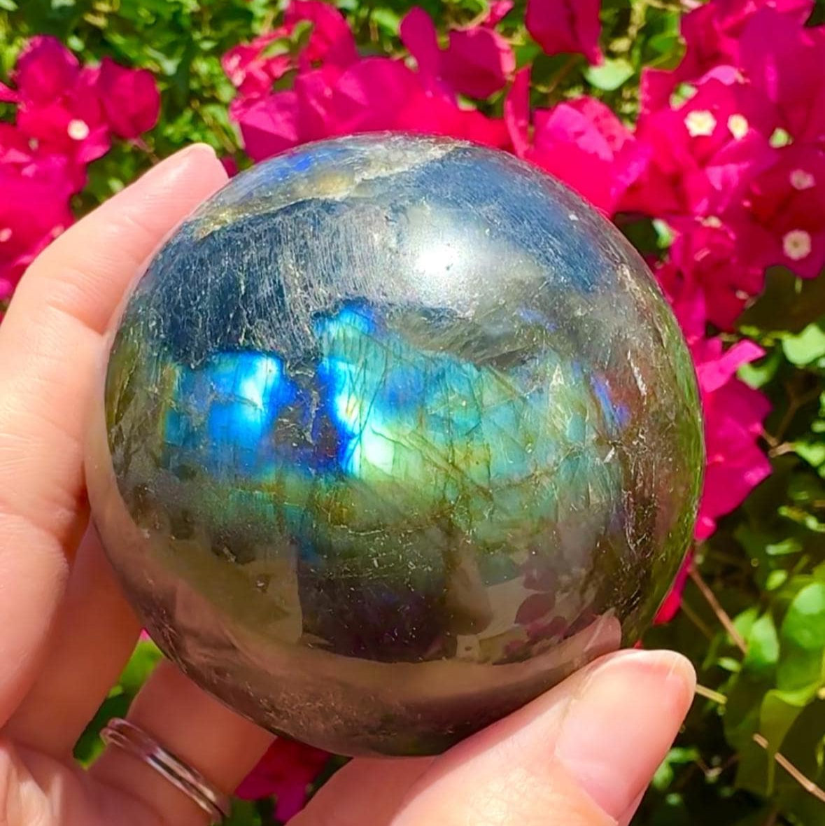 Beautiful Blue Labradorite Sphere Blue Flashy Labradorite & Feldspar